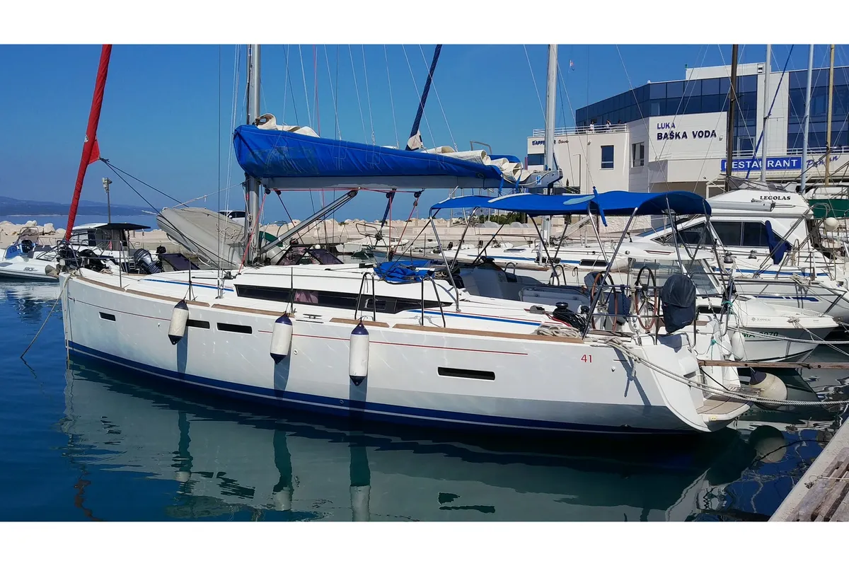 Exterior view of ARIES, a Jeanneau Sun Odyssey 409 sailboat at Baška Voda, Croatia