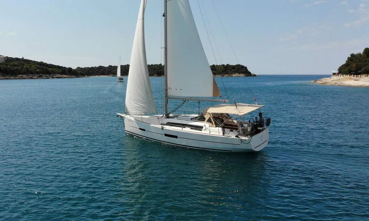 Exterior view of Lia, a Dufour 382 GL sailboat at Barth, Germany