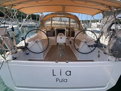 Cockpit of Lia, a Dufour 382 GL sailboat at Barth, Germany