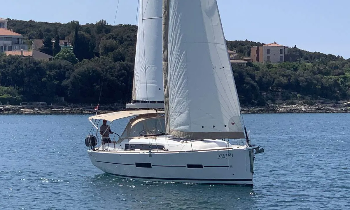 Exterior view of Lia, a Dufour 382 GL sailboat at Barth, Germany