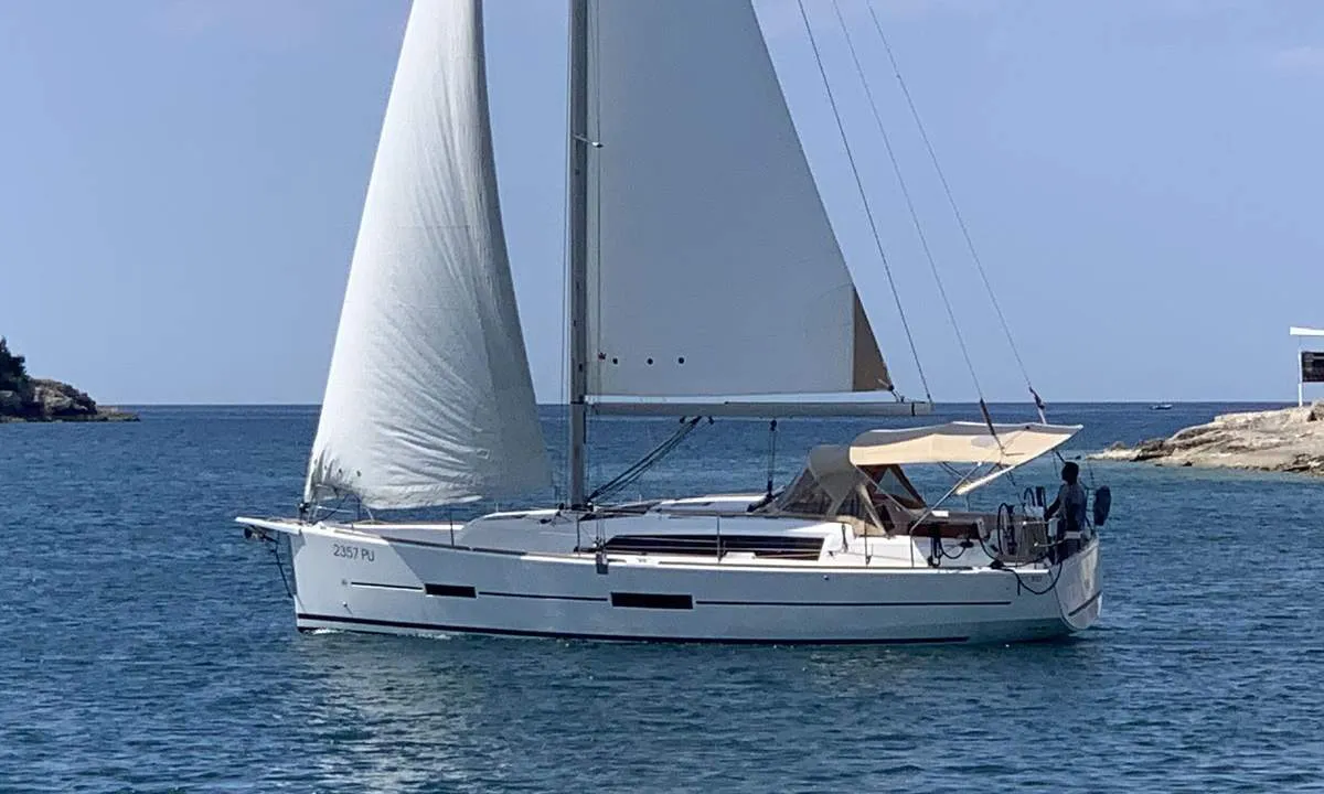 Exterior view of Lia, a Dufour 382 GL sailboat at Barth, Germany
