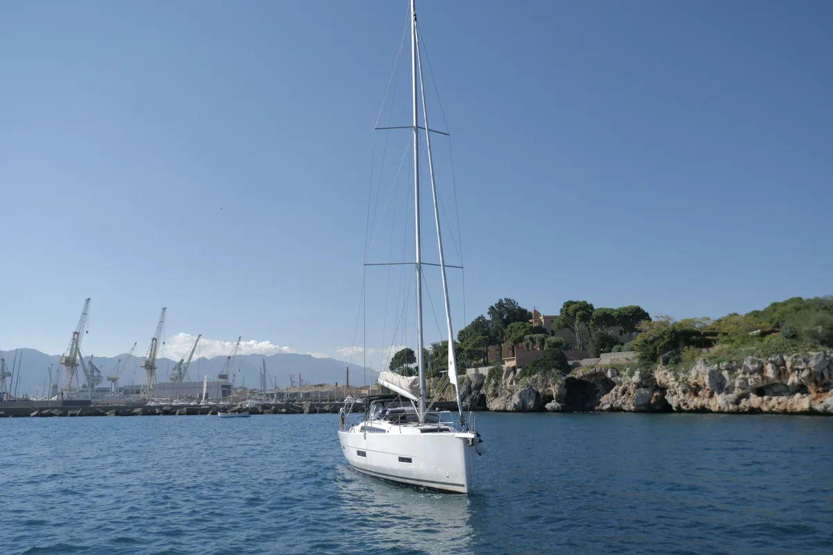 Panarea, a Dufour 430 sailboat at Tonnarella, Italy