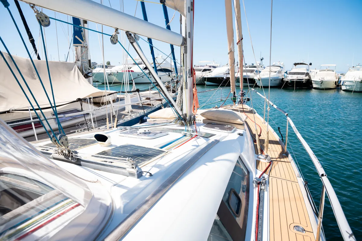 Exterior view of Anegada, a Beneteau Oceanis 46 sailboat at Athens, Greece