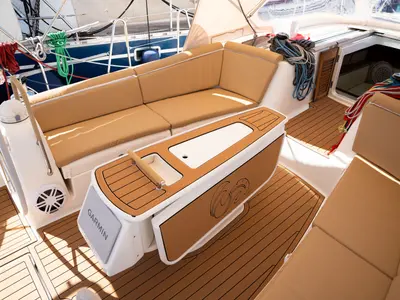 Cockpit of Anegada, a Beneteau Oceanis 46 sailboat at Athens, Greece