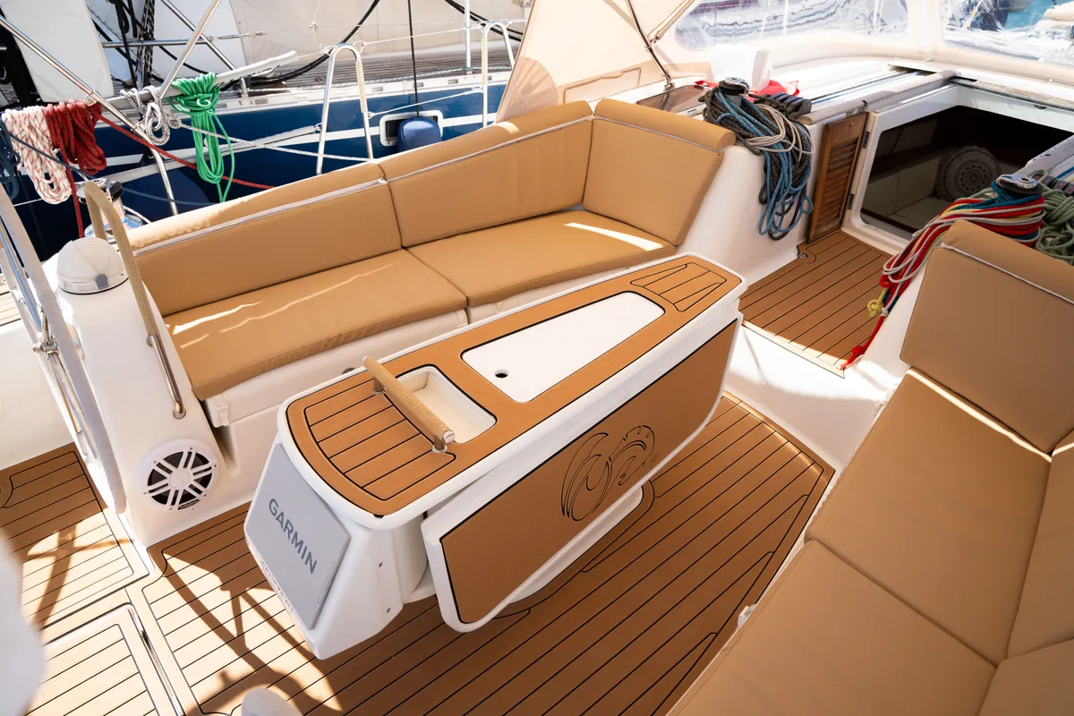 Cockpit of Anegada, a Beneteau Oceanis 46 sailboat at Athens, Greece