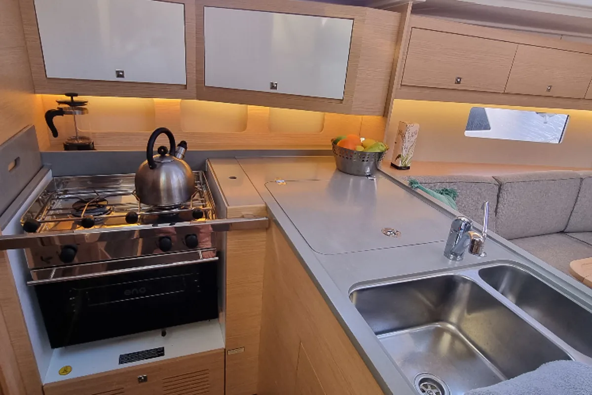 Galley of Flavours of the sea, a Dufour 37 sailboat at Vallauris, France