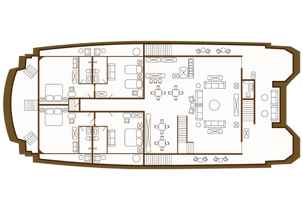 Floor plan of Elite, a Gulet Power Catamaran catamaran at Parroquia Puerto Baquerizo Moreno, Ecuador