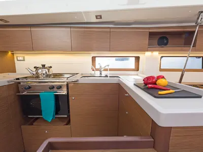 Galley of Mamakita, a Beneteau Oceanis 51.1 sailboat at Athens, Greece