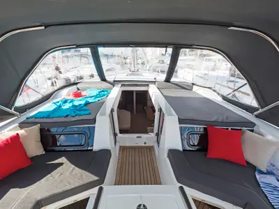 Deck of Mamakita, a Beneteau Oceanis 51.1 sailboat at Athens, Greece