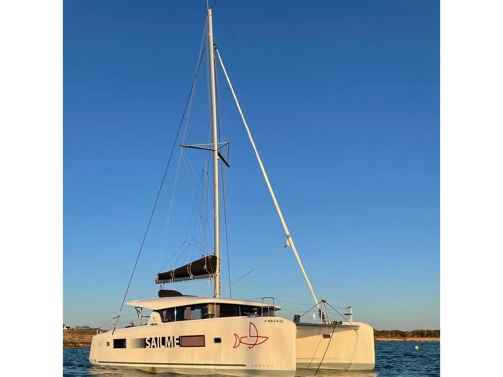 Exterior view of Odessa, a Lagoon 42 catamaran at Ibiza, Spain