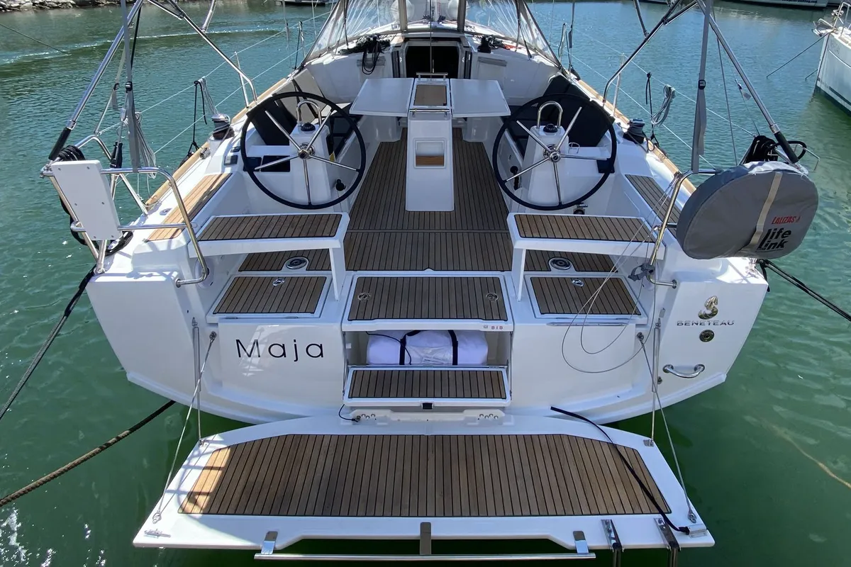 Cockpit of Maja, a Beneteau Oceanis 38.1 sailboat at Grad Pula, Croatia
