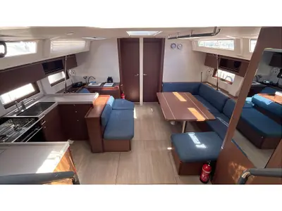 Salon of Alboran Moscatel, a Beneteau Oceanis 51.1 sailboat at es Jonquet, Spain