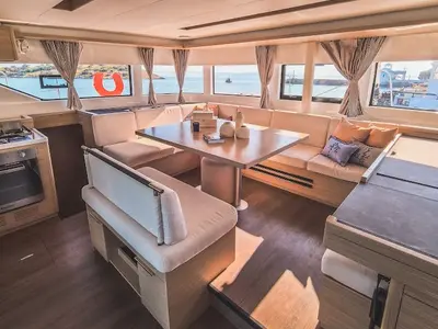 Alpha, a Lagoon 51 catamaran at Agios Stefanos, Greece
