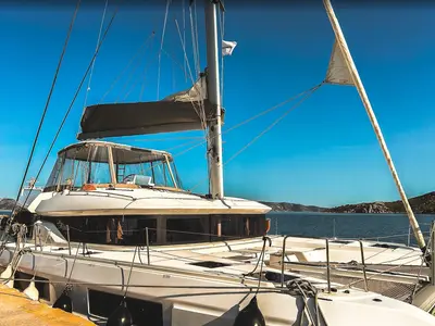 Alpha, a Lagoon 51 catamaran at Agios Stefanos, Greece