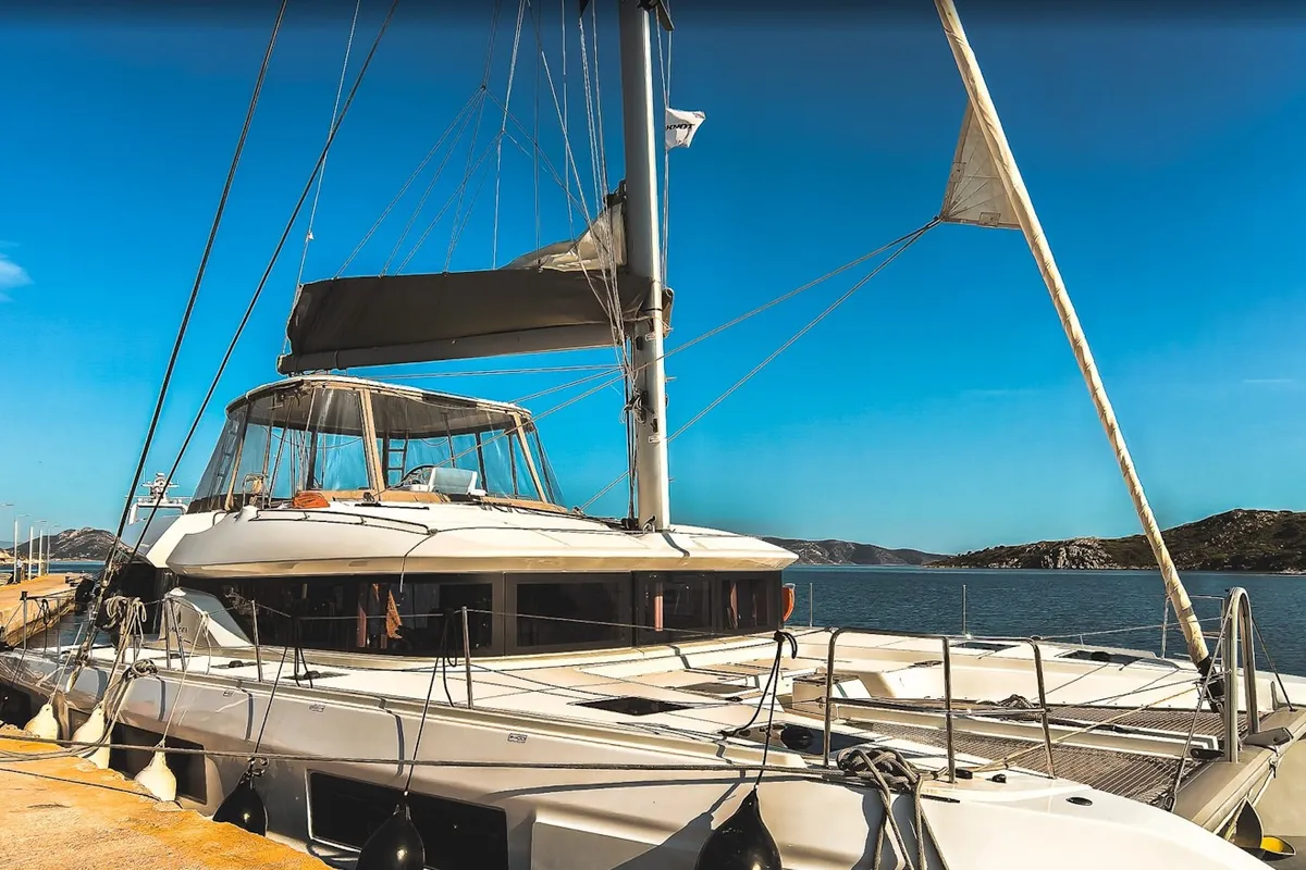 Alpha, a Lagoon 51 catamaran at Agios Stefanos, Greece