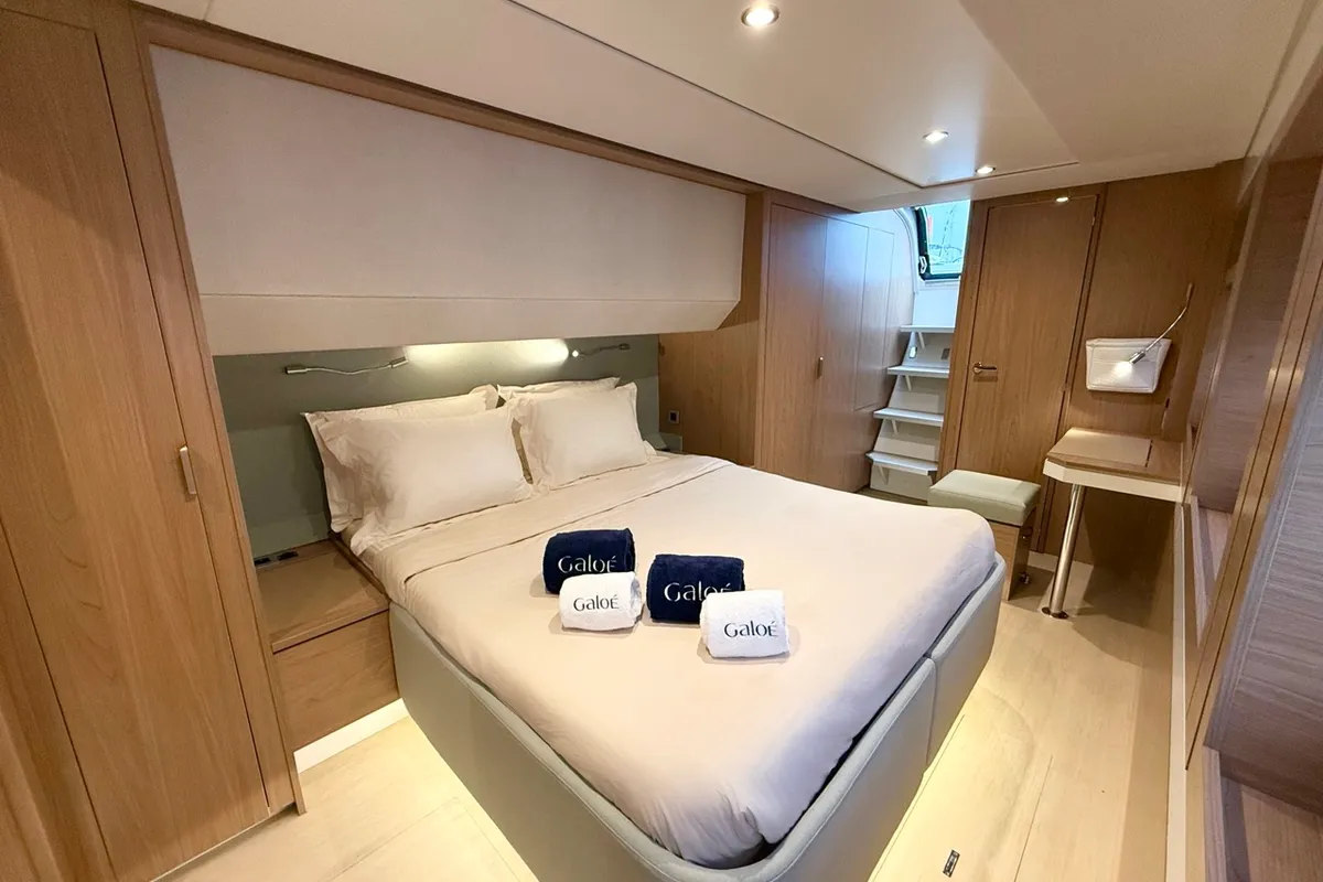 Cabin on GALOE, a Bali 5.4 catamaran at Antibes, France