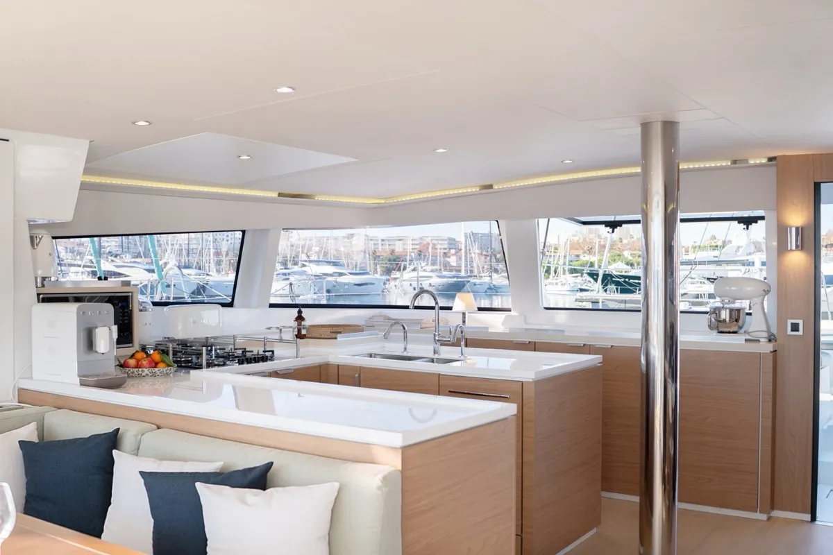 Galley of GALOE, a Bali 5.4 catamaran at Antibes, France