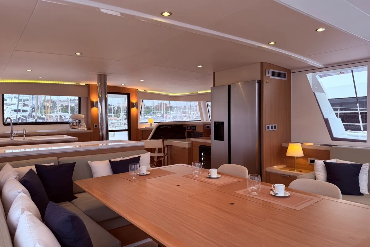 Salon of GALOE, a Bali 5.4 catamaran at Antibes, France
