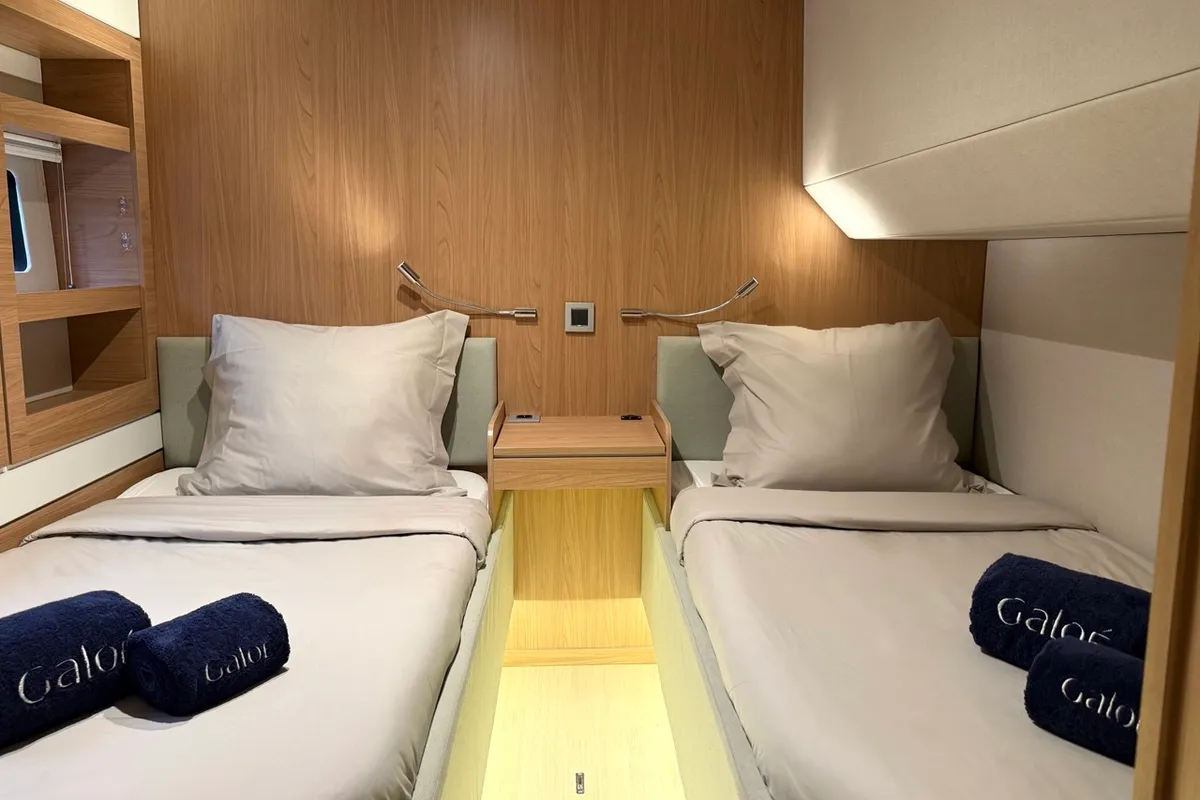 Cabin on GALOE, a Bali 5.4 catamaran at Antibes, France