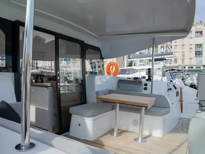 Deck of Adva, a Excess 11 catamaran at Toulon, France