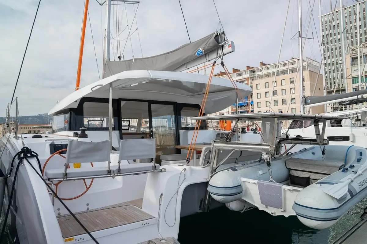 Exterior view of Adva, a Excess 11 catamaran at Toulon, France