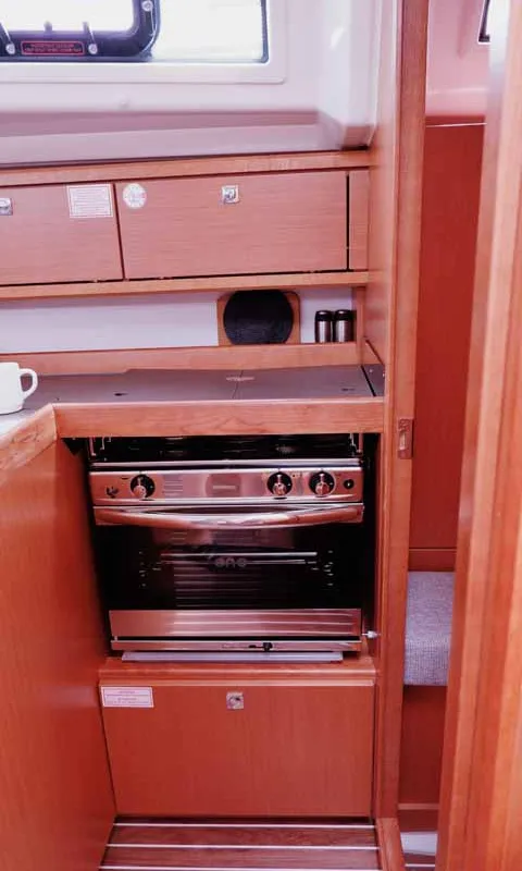 Galley of Saona, a Bavaria Cruiser 34 sailboat at Palma de Mallorca, Spain