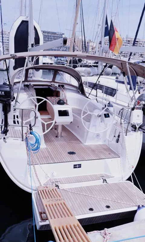 Cockpit of Saona, a Bavaria Cruiser 34 sailboat at Palma de Mallorca, Spain