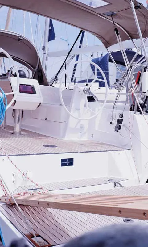 Cockpit of Saona, a Bavaria Cruiser 34 sailboat at Palma de Mallorca, Spain