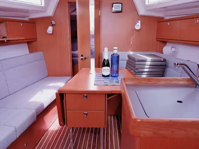 Salon of Saona, a Bavaria Cruiser 34 sailboat at Palma de Mallorca, Spain
