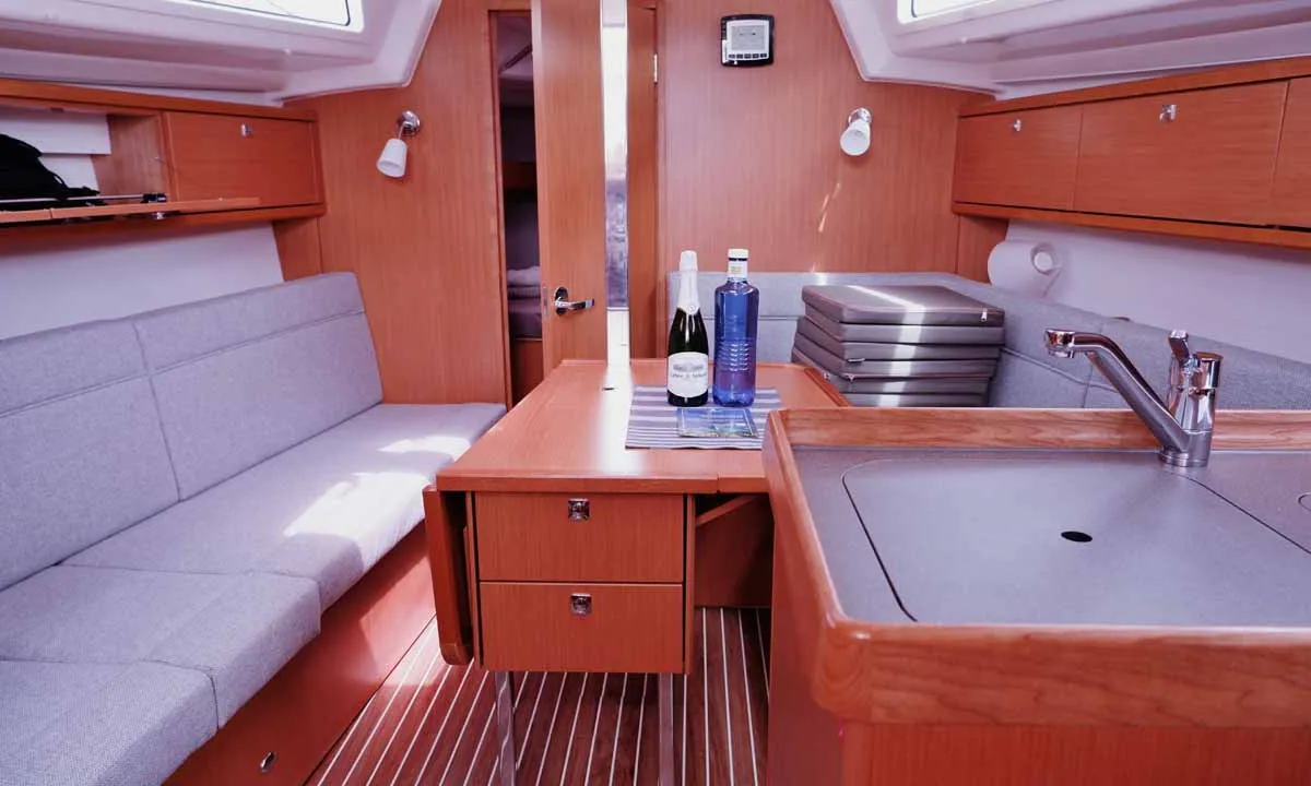 Salon of Saona, a Bavaria Cruiser 34 sailboat at Palma de Mallorca, Spain