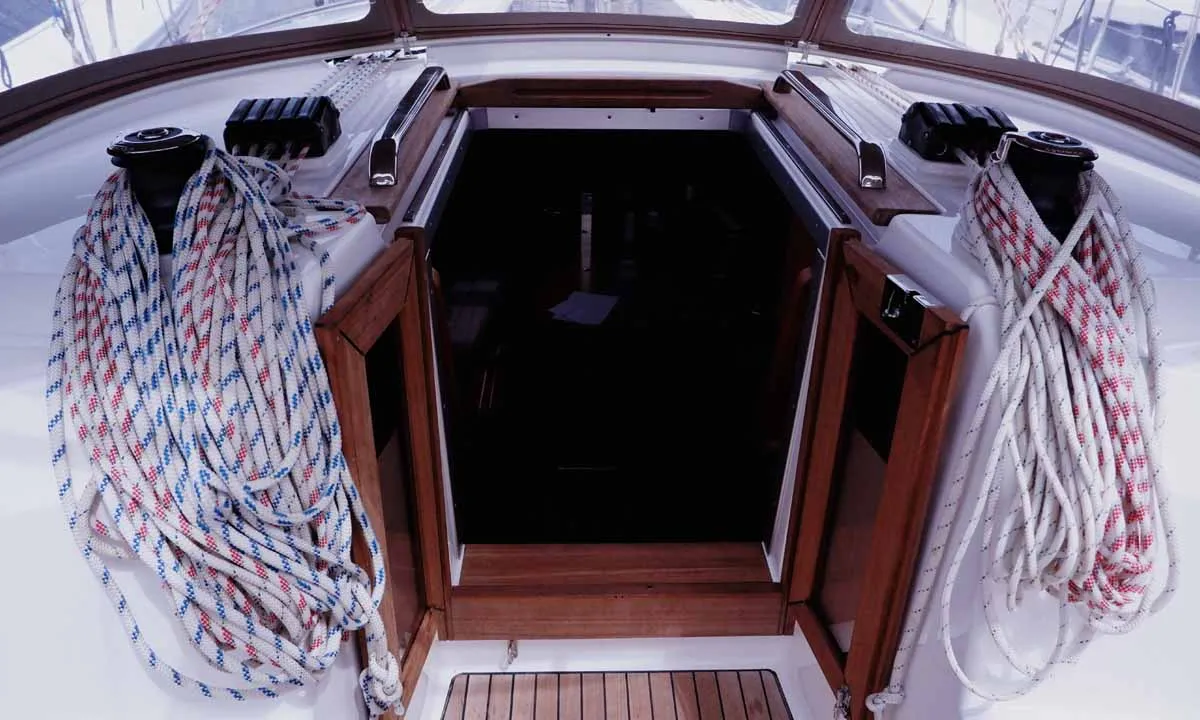Deck of Saona, a Bavaria Cruiser 34 sailboat at Palma de Mallorca, Spain