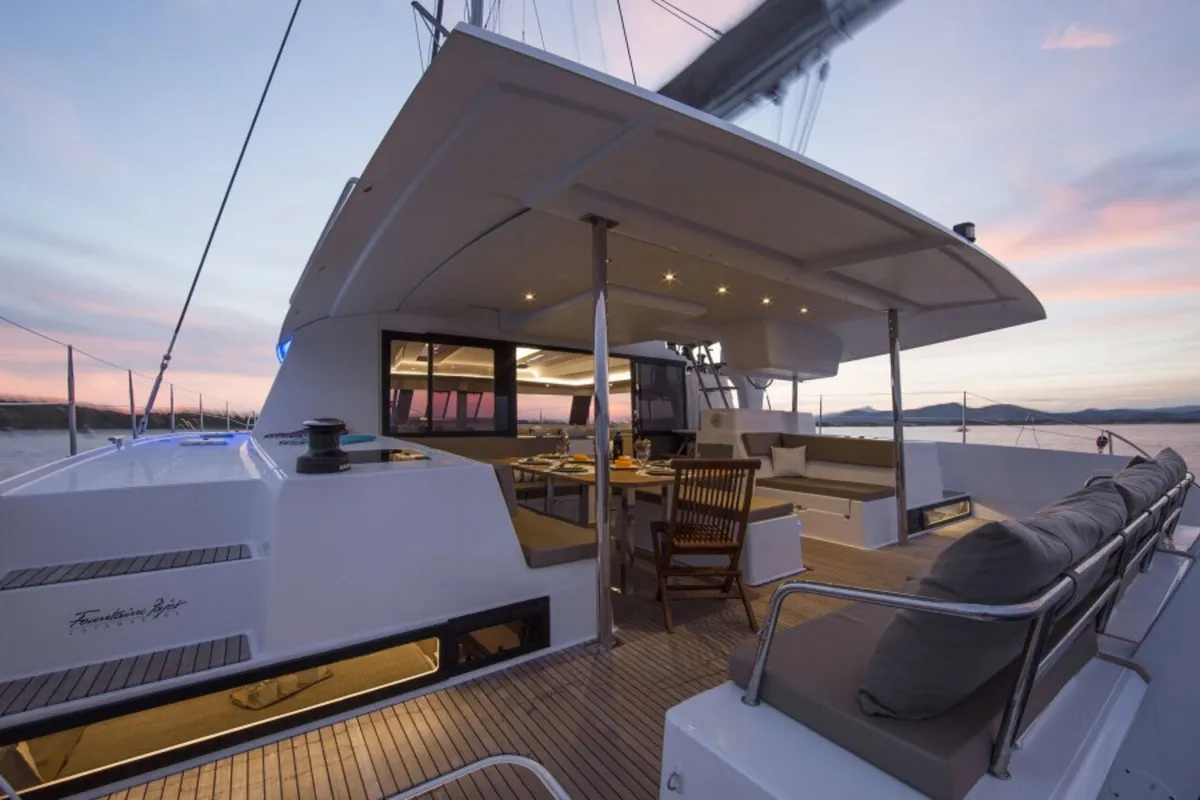 Deck of Valhalla, a Fountaine Pajot Saba 50 catamaran at Road Town, British Virgin Islands