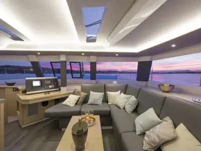 Salon of Valhalla, a Fountaine Pajot Saba 50 catamaran at Road Town, British Virgin Islands
