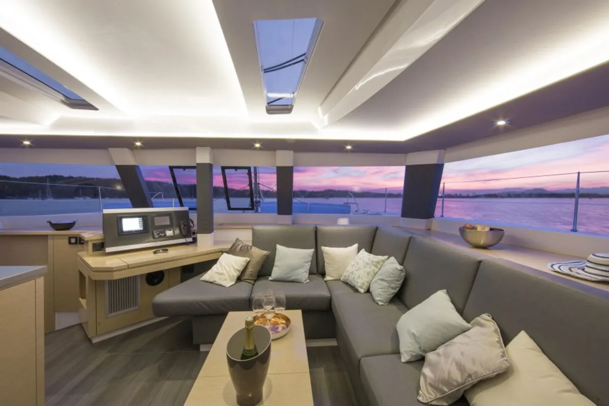 Salon of Valhalla, a Fountaine Pajot Saba 50 catamaran at Road Town, British Virgin Islands