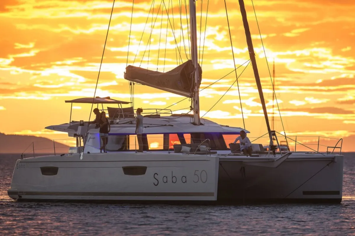 Exterior view of Valhalla, a Fountaine Pajot Saba 50 catamaran at Road Town, British Virgin Islands