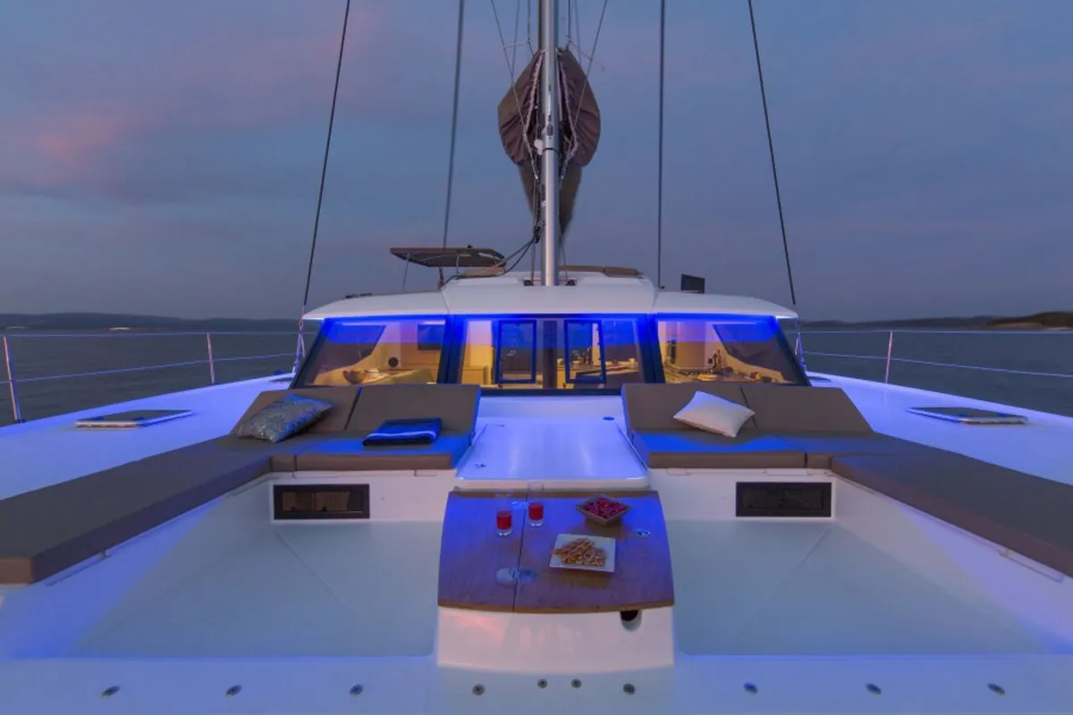 Deck of Valhalla, a Fountaine Pajot Saba 50 catamaran at Road Town, British Virgin Islands