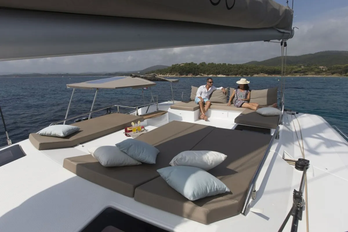 Deck of Valhalla, a Fountaine Pajot Saba 50 catamaran at Road Town, British Virgin Islands