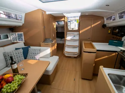 Salon of BLACK BIRD, a Jeanneau Sun Odyssey 440 sailboat at Sipias Municipal Unit, Greece