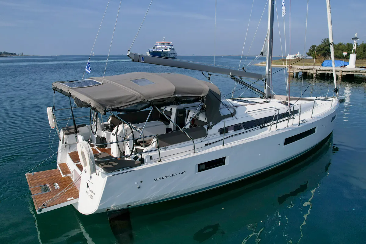 Exterior view of BLACK BIRD, a Jeanneau Sun Odyssey 440 sailboat at Sipias Municipal Unit, Greece