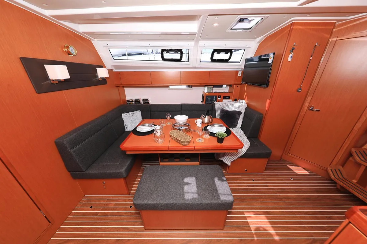 Salon of Evodia 1, a Bavaria Cruiser 46 sailboat at Grad Biograd na Moru, Croatia
