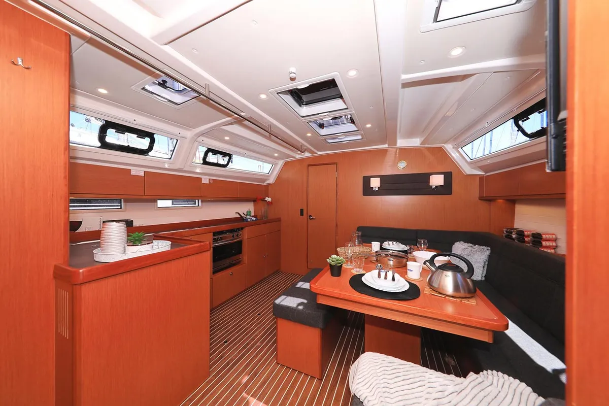 Salon of Evodia 1, a Bavaria Cruiser 46 sailboat at Grad Biograd na Moru, Croatia