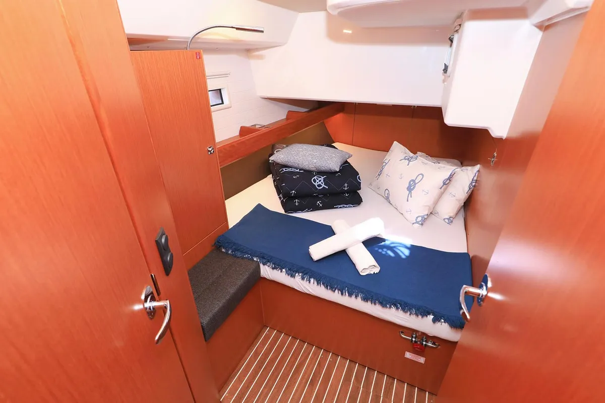Cabin on Evodia 1, a Bavaria Cruiser 46 sailboat at Grad Biograd na Moru, Croatia