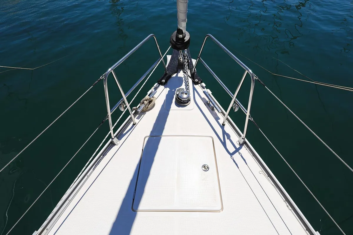 Deck of Evodia 1, a Bavaria Cruiser 46 sailboat at Grad Biograd na Moru, Croatia