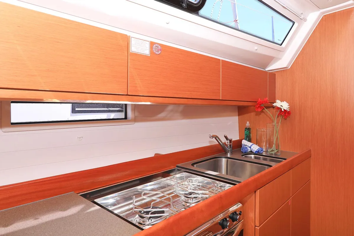 Galley of Evodia 1, a Bavaria Cruiser 46 sailboat at Grad Biograd na Moru, Croatia