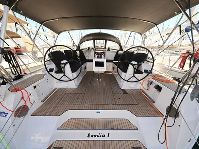 Cockpit of Evodia 1, a Bavaria Cruiser 46 sailboat at Grad Biograd na Moru, Croatia