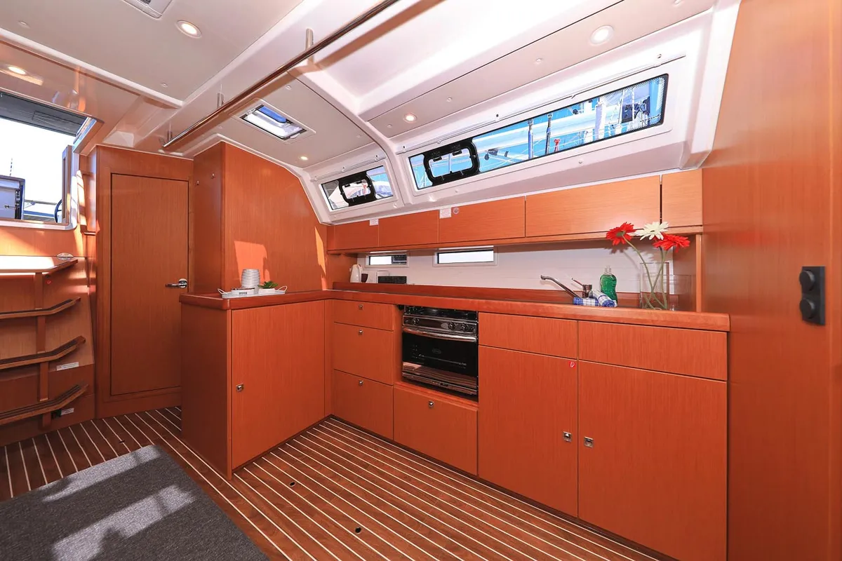 Galley of Evodia 1, a Bavaria Cruiser 46 sailboat at Grad Biograd na Moru, Croatia