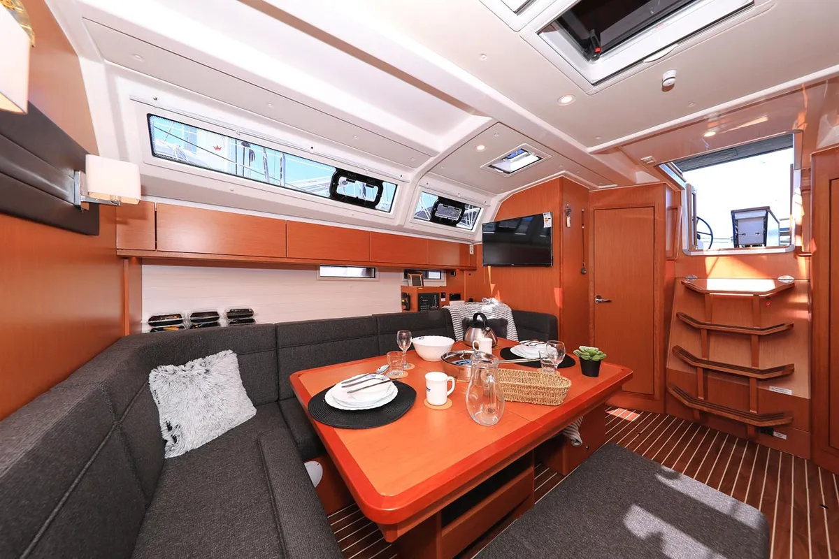 Salon of Evodia 1, a Bavaria Cruiser 46 sailboat at Grad Biograd na Moru, Croatia