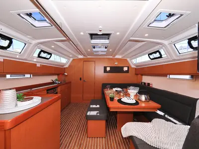 Salon of Evodia 1, a Bavaria Cruiser 46 sailboat at Grad Biograd na Moru, Croatia