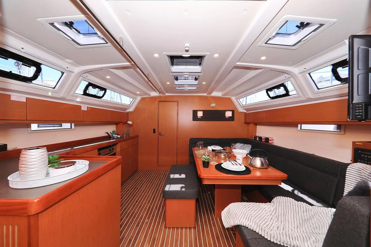 Salon of Evodia 1, a Bavaria Cruiser 46 sailboat at Grad Biograd na Moru, Croatia