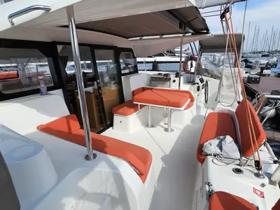 Cockpit of SMOTA, a Excess 11 catamaran at Fethiye, Turkey